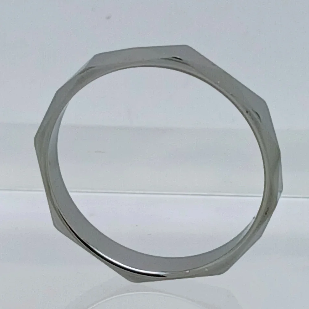 Vintage Tungsten Carbide Faceted Geometric Ring Size 10 Silver 4mm 1990s Y2K New